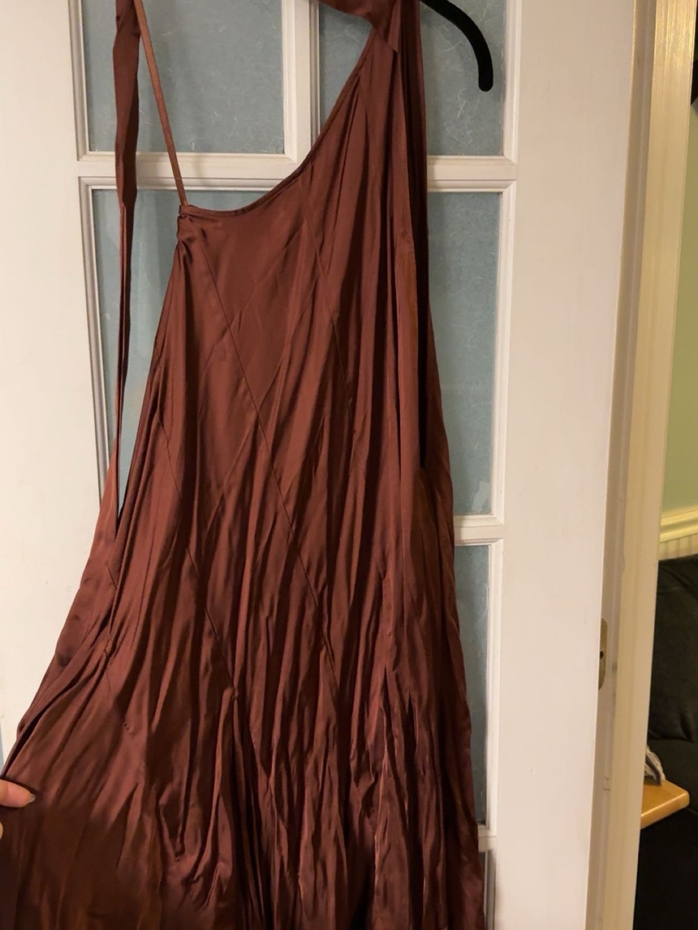 Anthropologie One-Shoulder Chocolate Brown Mini Dress - Picture 6 of 6